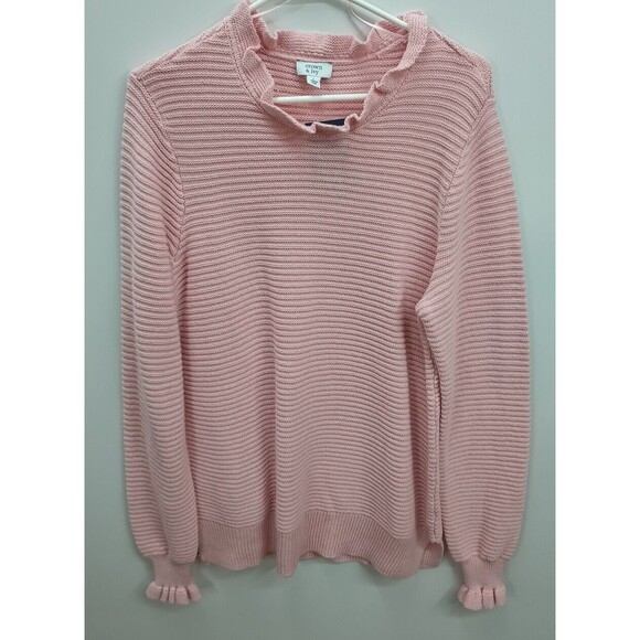 Crown & Ivy Sweater Pink Ruffled Collar And Sleeves Size Large - Picture 1 of 9
